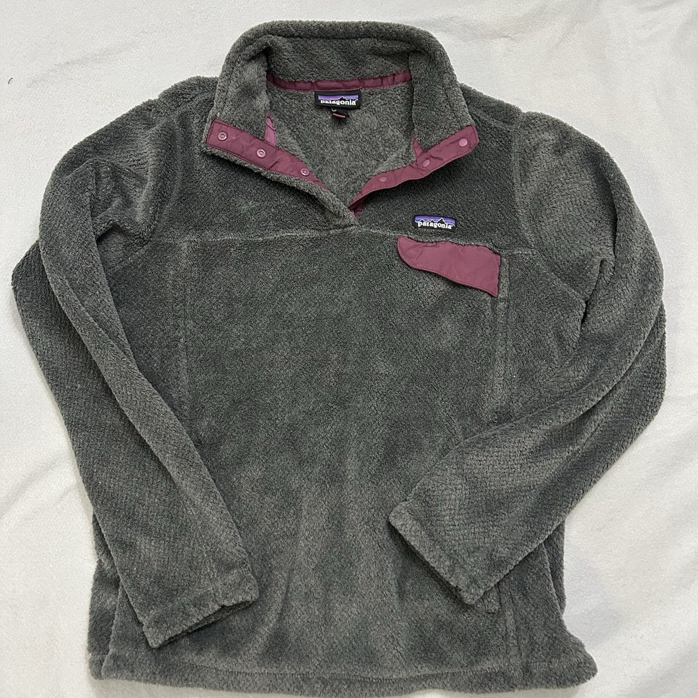 Patagonia Fleece Pullover Re-Tool Snap-T  Womens L Forge Grey Purple Soft Warm
